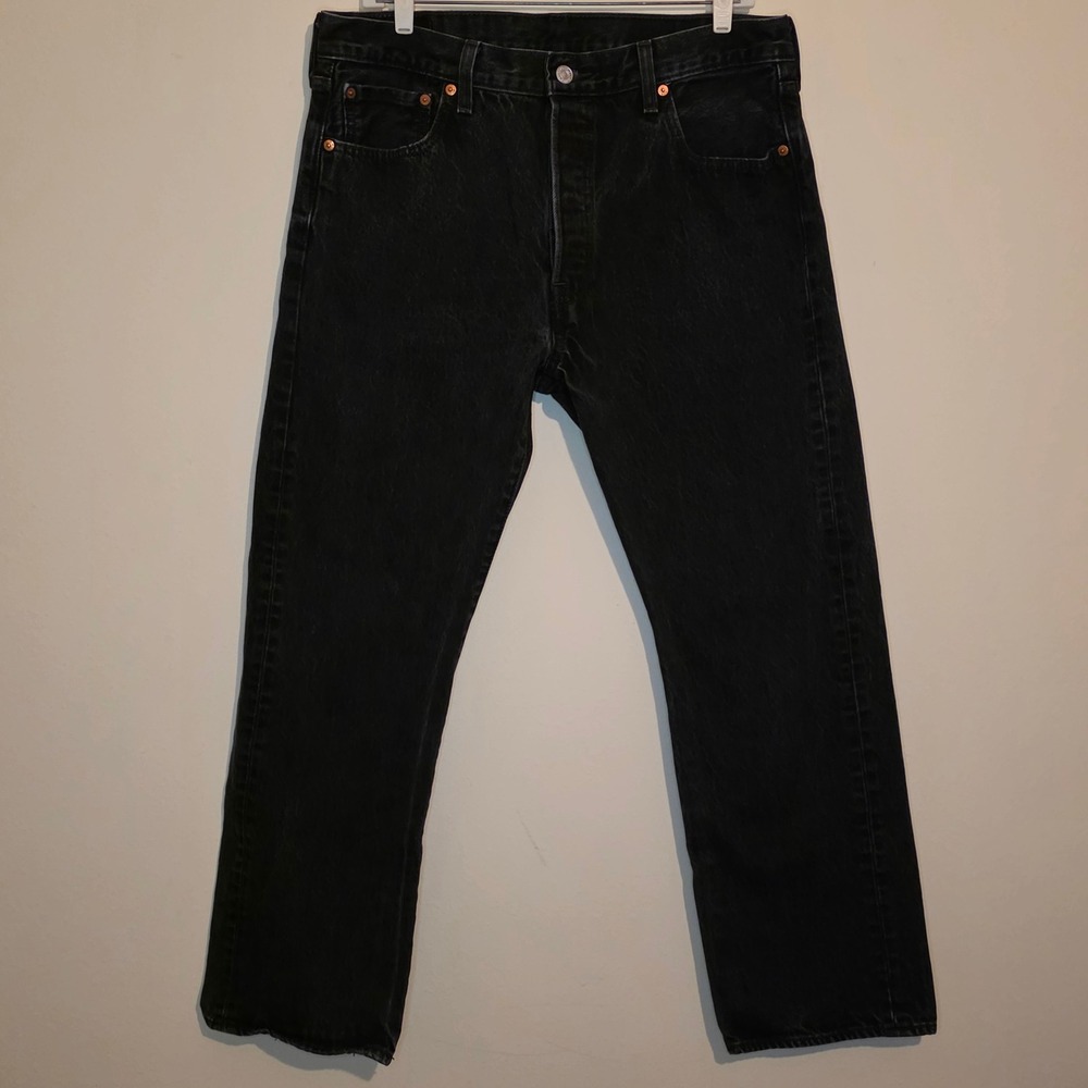 Levi‎ Strauss Co 501 Original Fit Button Fly Black Denim Jeans Mens W36 L30 - Picture 2 of 15